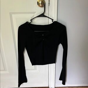 SHEIN Black Long Sleeve Crop Blouse with Tie Front
